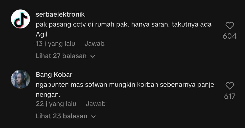 Netizen berkomentar soal Agil di akun Shofwan